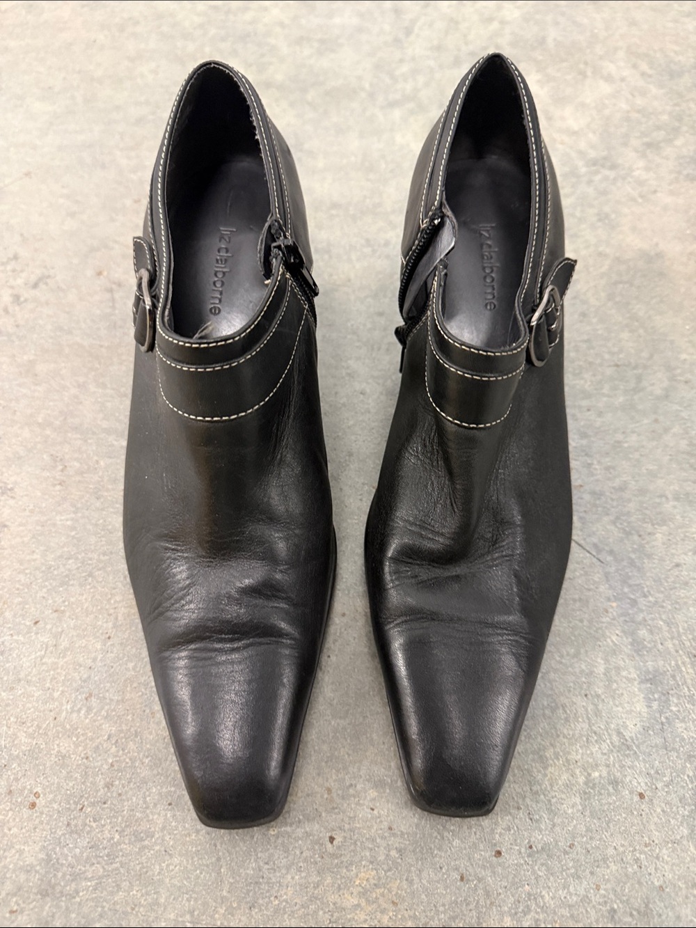 Liz Claiborne Black Leather Women's Buckle Ankle Boots